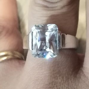 Synthetic Diamond engagement ring Sterling Silver